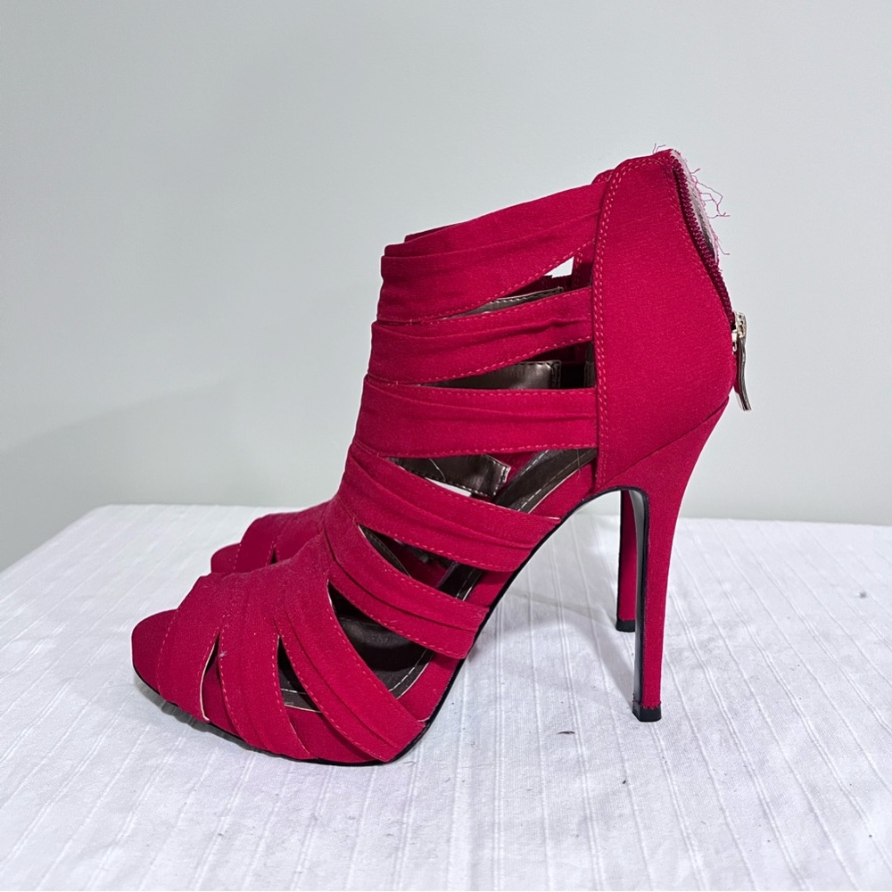 Red High heeled strappy sandals